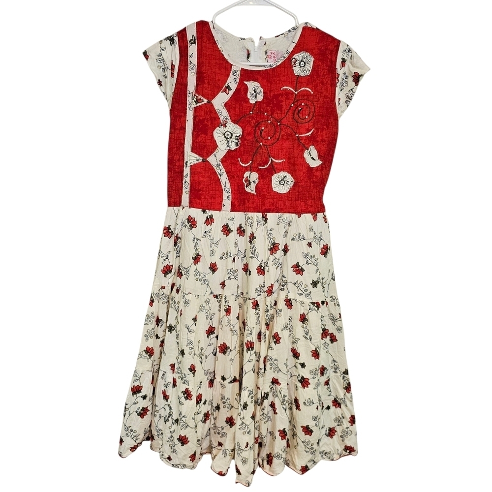 Vintage Floral Cottagecore Embroidered Beaded A-Line Dress